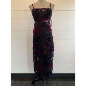 Taylor Dress Womens Sz 3 Black Purple Floral Burnout Velvet Slip Side Slit Y2K 9